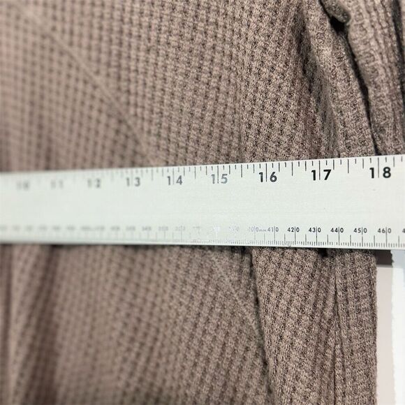 Free People Waffle Knit Thermal Top XS Taupe Long Sleeve Slouchy Raw Hem Grunge - Picture 8 of 10